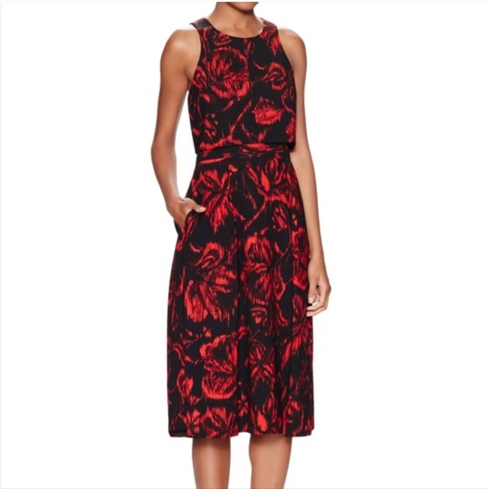 Black Halo Red and Black Floral Midi Skirt Set